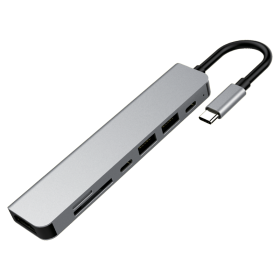 MKF-USBC71 USB-C Hub, 2x USB 3.0, 2x USB-C, SD, Micro SD, HDMI 4K/60Hz, ALU provedení