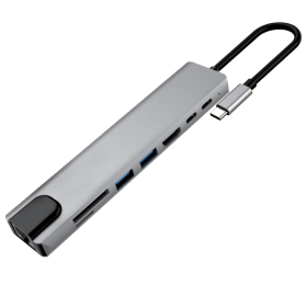 MKF-USBC81 USB-C Hub, 2x USB 3.0, 2x USB-C, HDMI 4K/60Hz, RJ45, SD, Micro SD, ALU provedení