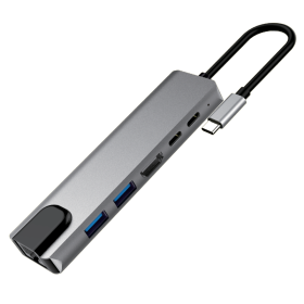 MKF-USBC61 USB-C Hub, 2x USB 3.0, 2x USB-C, HDMI 4K/60Hz, RJ45, ALU provedení